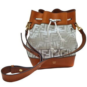 Fendi Montresor Drawstring Bag One Shoulder Leather Clear Vinyl Brown